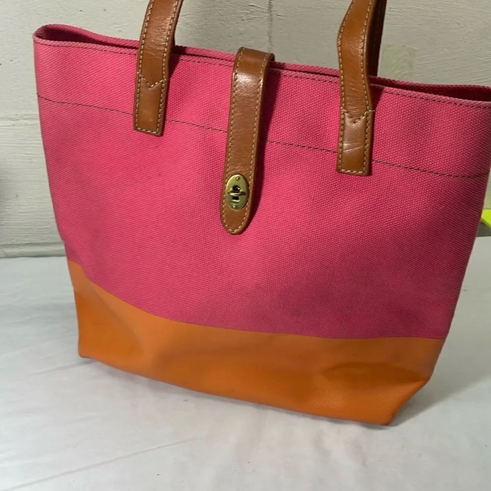 Fossil Large Pink and Orange Tote Bag with Leather trim